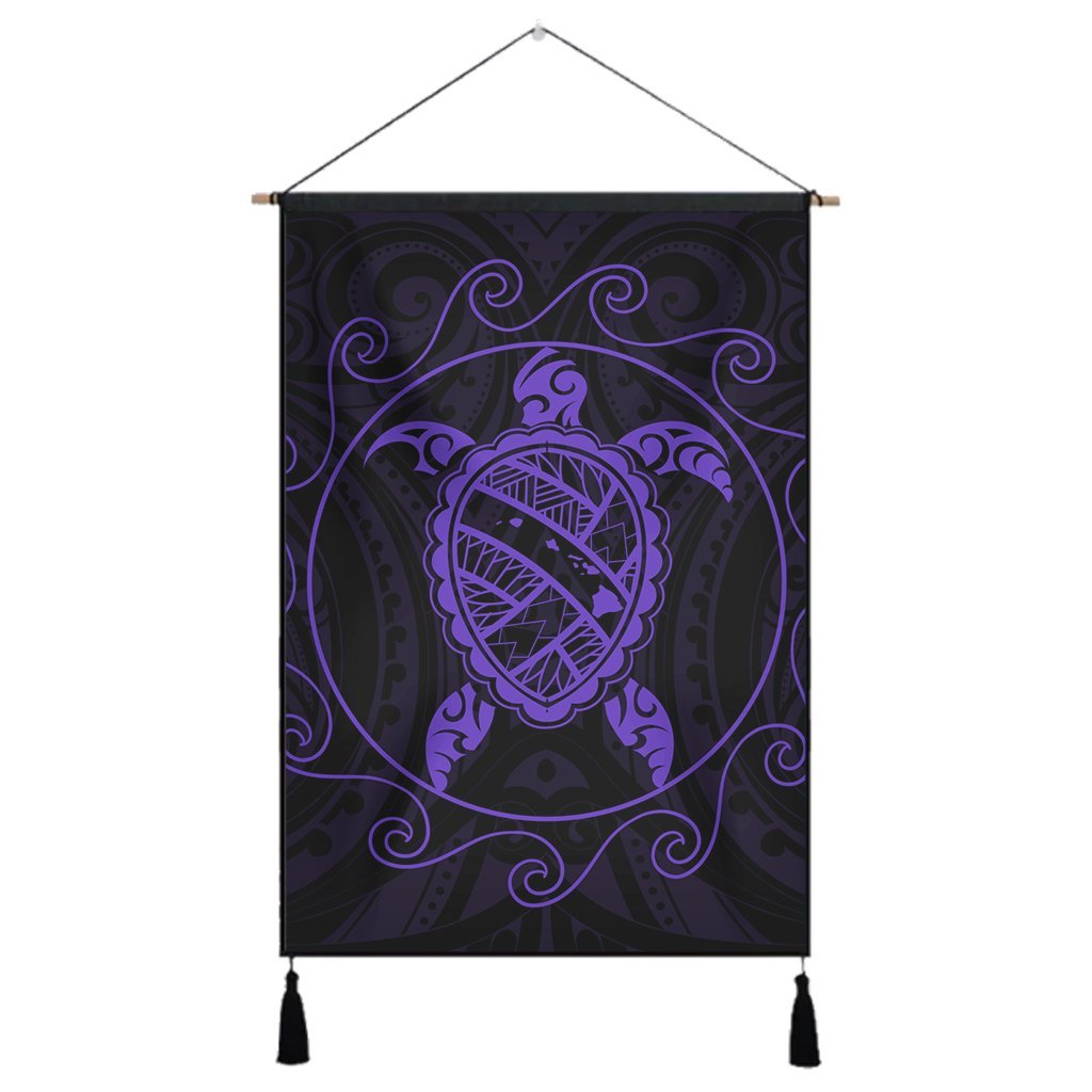 Hawaiian Map Turtle Wave Polynesian Hanging Poster Purple - AH Hanging Poster Cotton And Linen - Polynesian Pride
