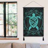 Hawaiian Map Turtle Wave Polynesian Hanging Poster Turquoise - AH - Polynesian Pride