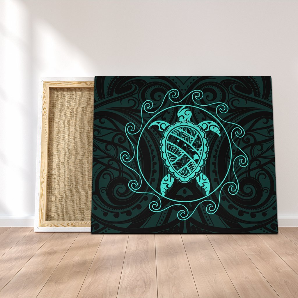 Hawaiian Map Turtle Wave Polynesian Canvas Turquoise - AH Canvas Poly-cotton - Polynesian Pride