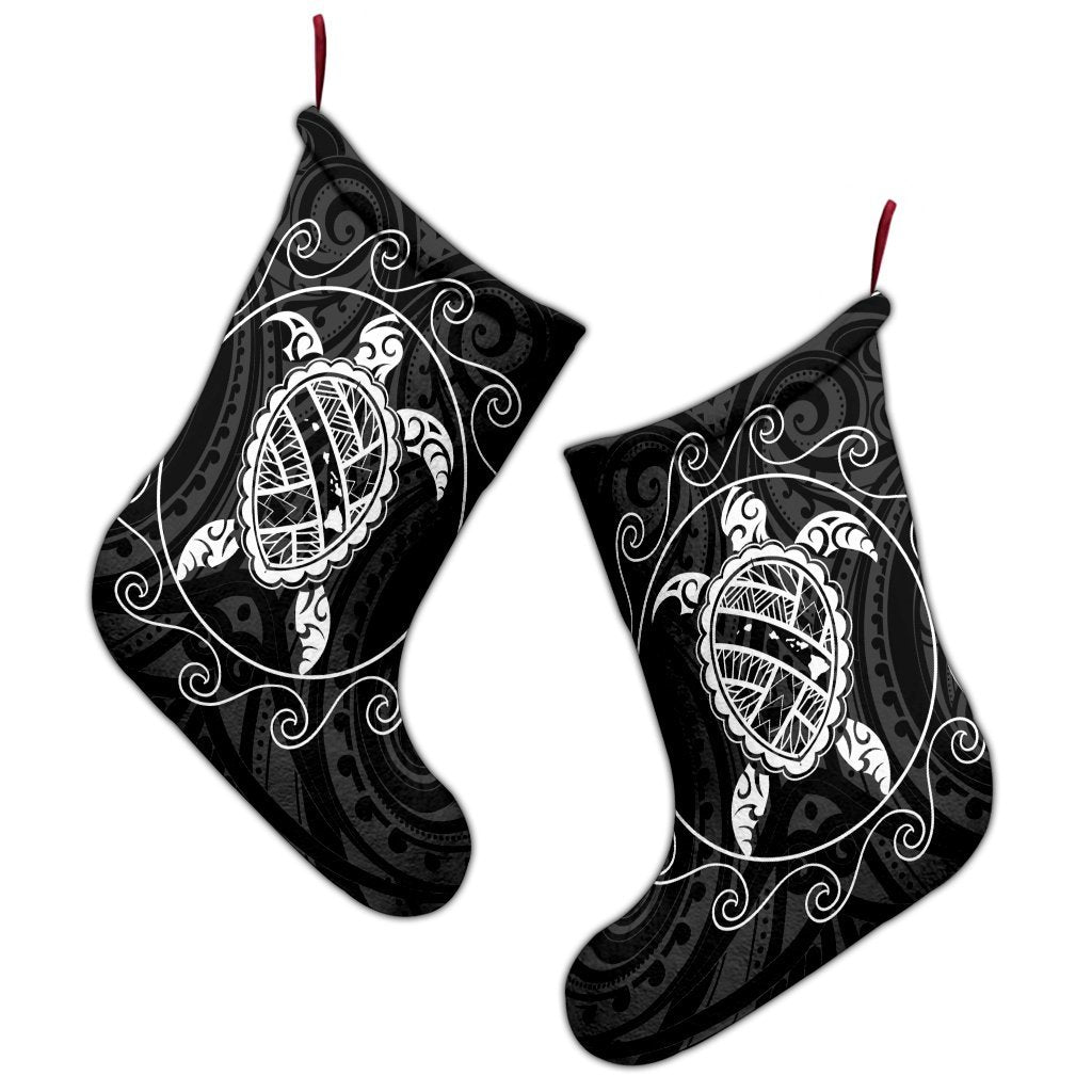 Hawaiian Map Turtle Wave Polynesian Christmas Stocking White - AH - Polynesian Pride