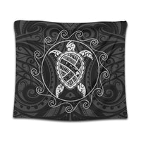 Hawaiian Map Turtle Wave Polynesian Tapestry White - AH Wall Tapestry Black - Polynesian Pride