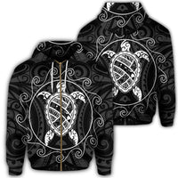 Hawaiian Map Turtle Wave Polynesian Zip Hoodie White Unisex Art - Polynesian Pride