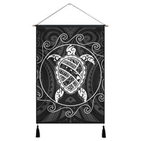 Hawaiian Map Turtle Wave Polynesian Hanging Poster White - AH Hanging Poster Cotton And Linen - Polynesian Pride