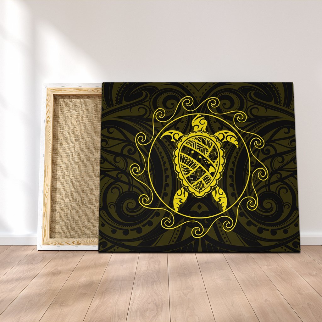 Hawaiian Map Turtle Wave Polynesian Canvas Yellow - AH Canvas Poly-cotton - Polynesian Pride
