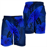 Hawaiian Map Whale Swim Hibiscus Polynesian Men's Shorts - Blue - AH - Polynesian Pride