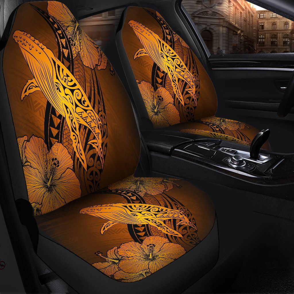 Hawaiian Map Whale Swim Hibiscus Polynesian Car Seat Covers - Orange - AH - Polynesian Pride