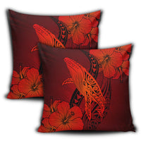Hawaiian Map Whale Swim Hibiscus Polynesian Pillow Covers - Red - AH - Polynesian Pride