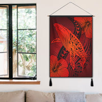 Hawaiian Map Whale Swim Hibiscus Polynesian Hanging Poster - Red - AH - Polynesian Pride