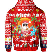 Hawaiian Mele Kalikimaka Santa Claus Pattern Christmas Hoodie Red Labo Style - Polynesian Pride