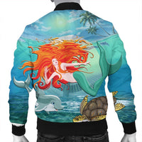 Hawaiian Mermaid Turtle Dolphin Polynesian Bomber Jacket - AH - Polynesian Pride