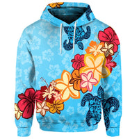 Custom Hawaiian Ocean Turtle Plumeria and Hibiscus Polynesian Hoodie - Polynesian Pride