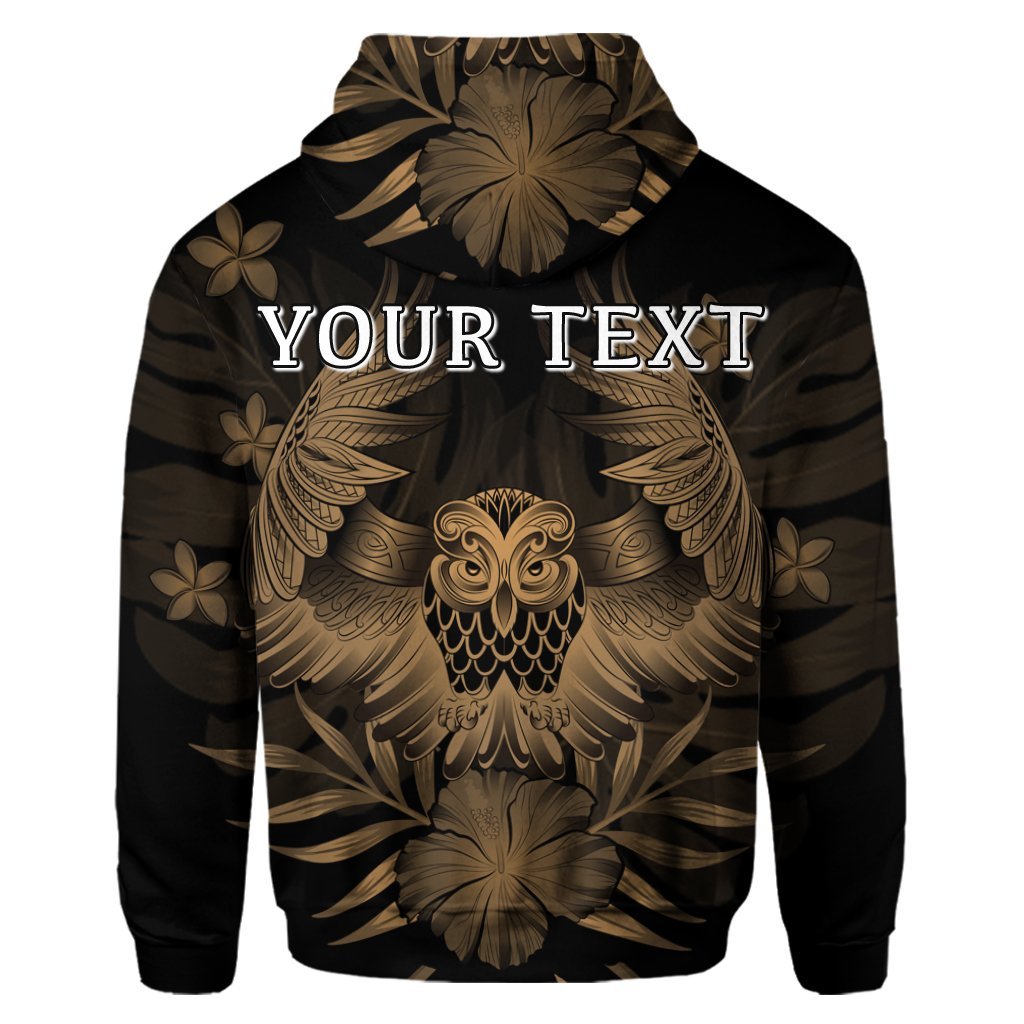Custom Hawaiian Owl Hibiscus Plumeria Polynesian Hoodie Gold - Polynesian Pride