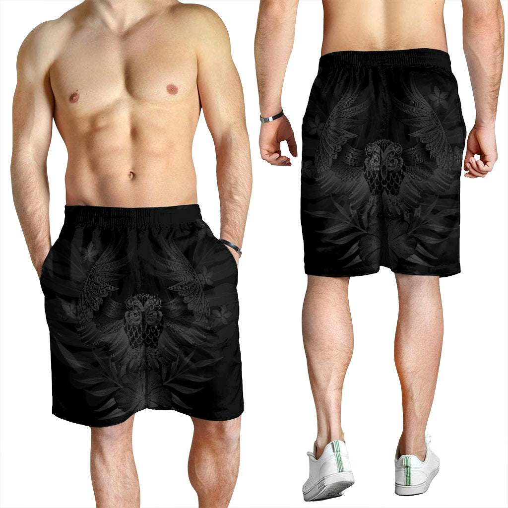 Hawaiian Owl Hibiscus Plumeria Polynesian Men's Shorts - Gray - AH - Polynesian Pride