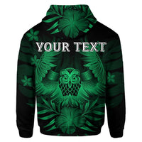 Custom Hawaiian Owl Hibiscus Plumeria Polynesian Hoodie Green - Polynesian Pride