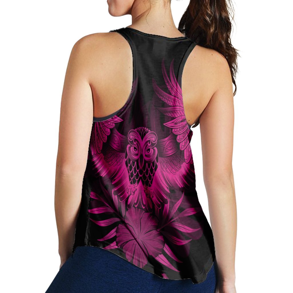 Hawaiian Owl Hibiscus Plumeria Polynesian Racerback Tank - Pink - AH - Polynesian Pride