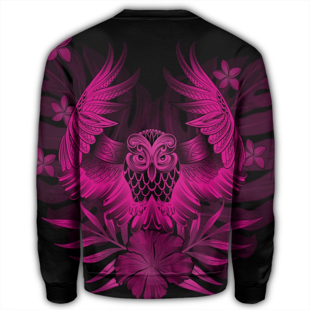 Hawaiian Owl Hibiscus Plumeria Polynesian Sweatshirt - Pink - AH - Polynesian Pride