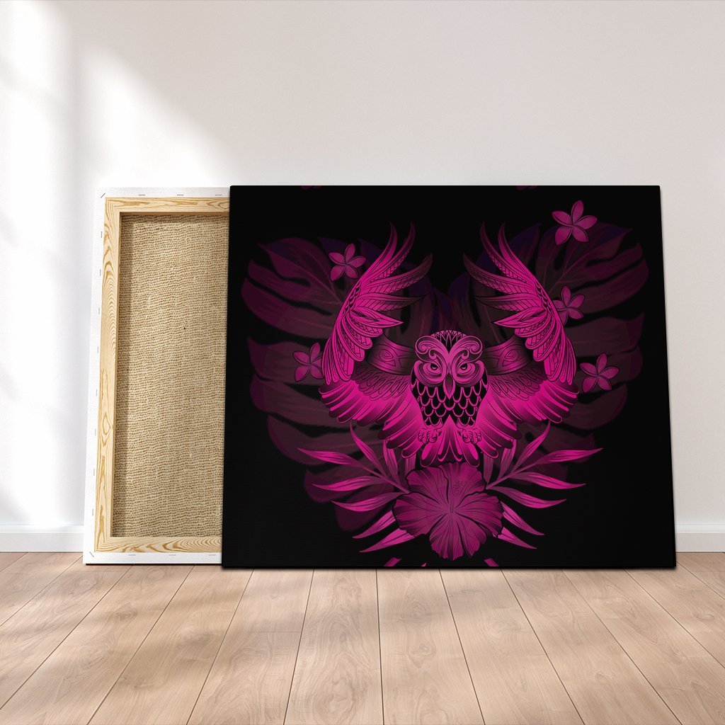 Hawaiian Owl Hibiscus Plumeria Polynesian Canvas - Pink - AH Canvas Poly-cotton - Polynesian Pride