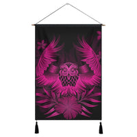 Hawaiian Owl Hibiscus Plumeria Polynesian Hanging Poster - Pink - AH Hanging Poster Cotton And Linen - Polynesian Pride