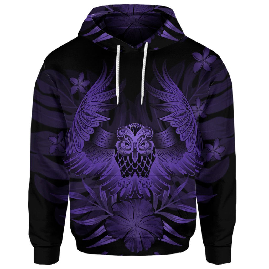 Custom Hawaiian Owl Hibiscus Plumeria Polynesian Hoodie Purple - Polynesian Pride