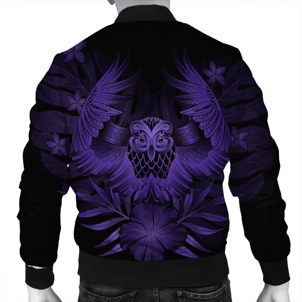 Hawaiian Owl Hibiscus Plumeria Polynesian Bomber Jacket - Purple - AH - Polynesian Pride