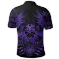 Hawaiian Owl Hibiscus Plumeria Polynesian Polo Shirt Purple - Polynesian Pride