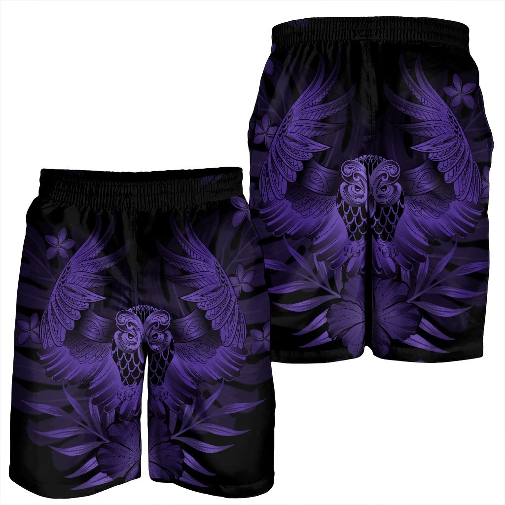 Hawaiian Owl Hibiscus Plumeria Polynesian Men's Shorts - Purple - AH - Polynesian Pride