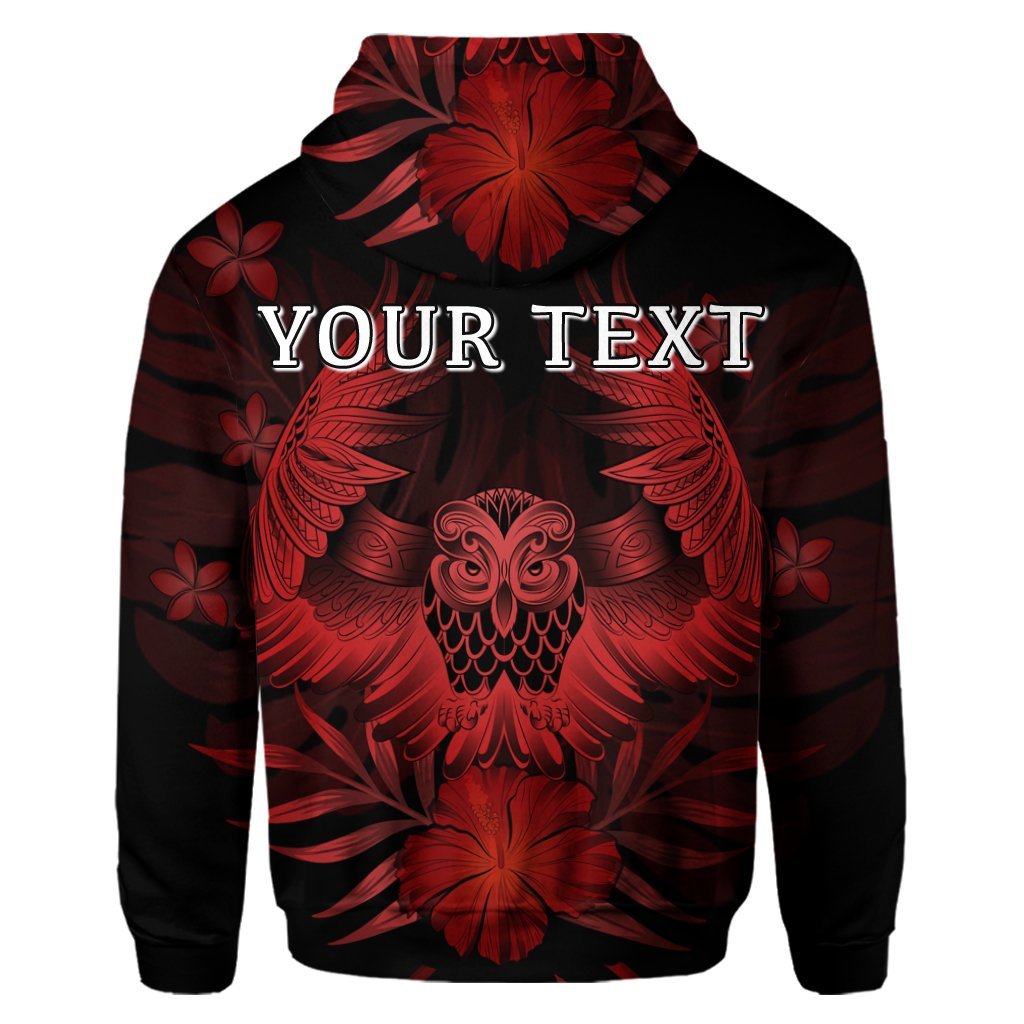 Custom Hawaiian Owl Hibiscus Plumeria Polynesian Hoodie Red - Polynesian Pride