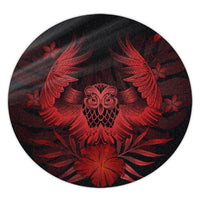 Hawaiian Owl Hibiscus Plumeria Polynesian Round Carpet - Red - AH Round Carpet Luxurious Plush - Polynesian Pride