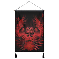 Hawaiian Owl Hibiscus Plumeria Polynesian Hanging Poster - Red - AH Hanging Poster Cotton And Linen - Polynesian Pride