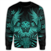 Hawaiian Owl Hibiscus Plumeria Polynesian Sweatshirt - Turquoise - AH - Polynesian Pride
