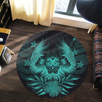 Hawaiian Owl Hibiscus Plumeria Polynesian Round Carpet - Turquoise - AH - Polynesian Pride