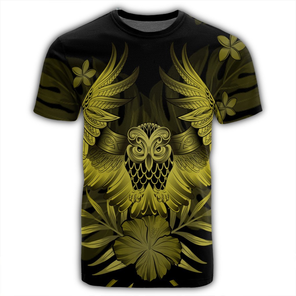 Hawaiian Owl Hibiscus Plumeria Polynesian T Shirt Yellow AH - Polynesian Pride