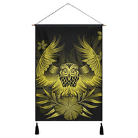 Hawaiian Owl Hibiscus Plumeria Polynesian Hanging Poster - Yellow - AH Hanging Poster Cotton And Linen - Polynesian Pride