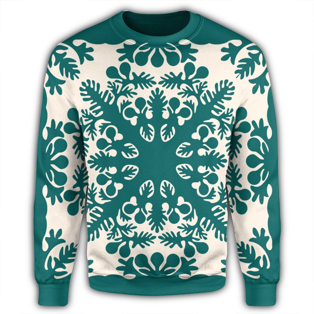 Hawaiian Palm Tree Quilt Tradition Turquoise Sweatshirt - AH - Polynesian Pride