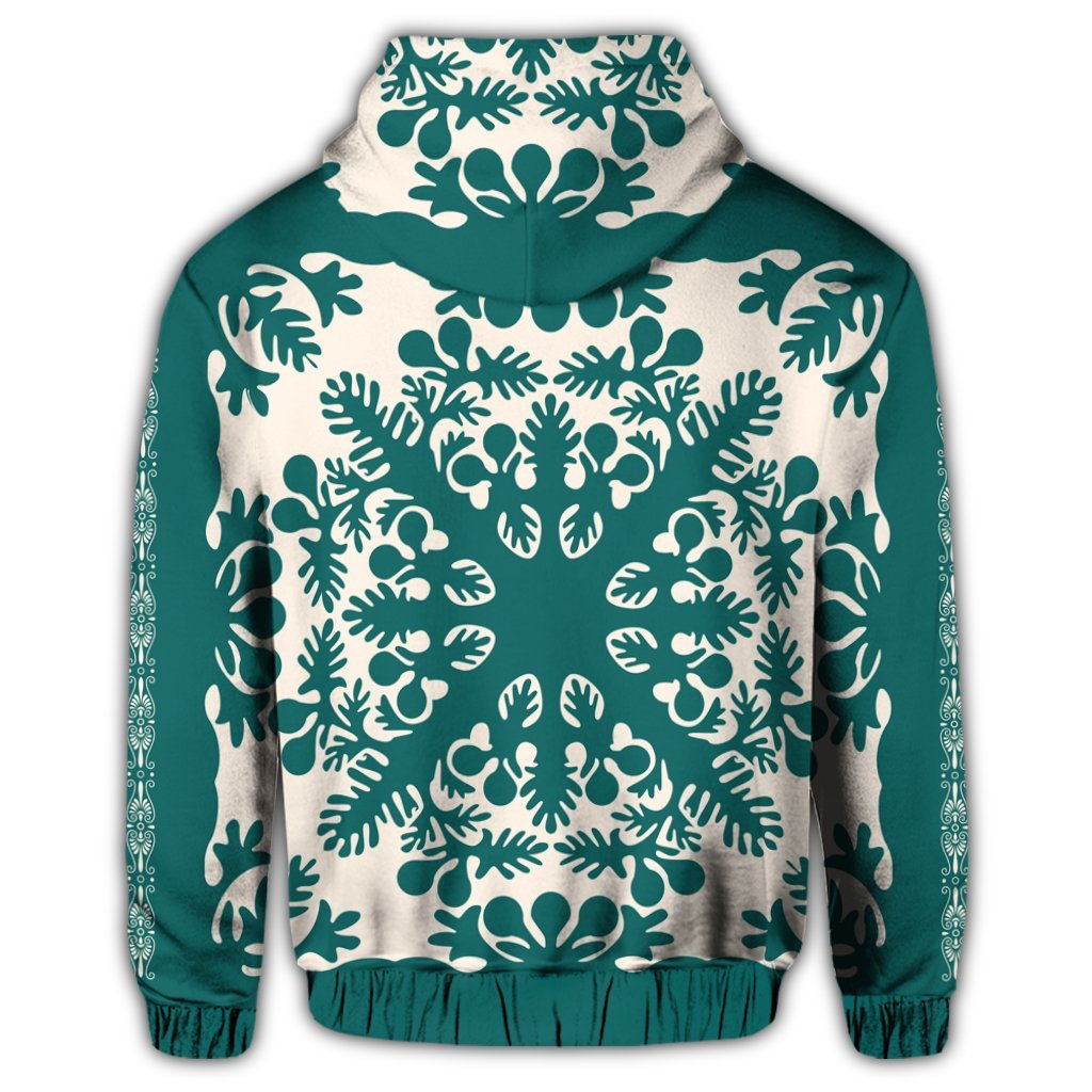 Hawaiian Palm Tree Quilt Tradition Turquoise Hoodie - Polynesian Pride