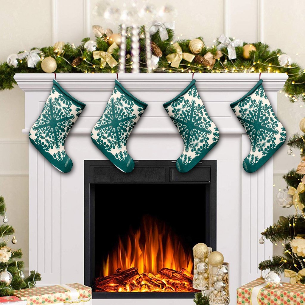 Hawaiian Palm Tree Quilt Tradition Turquoise Christmas Stocking - AH - Polynesian Pride