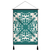 Hawaiian Palm Tree Quilt Tradition Turquoise Hanging Poster - AH Hanging Poster Cotton And Linen - Polynesian Pride