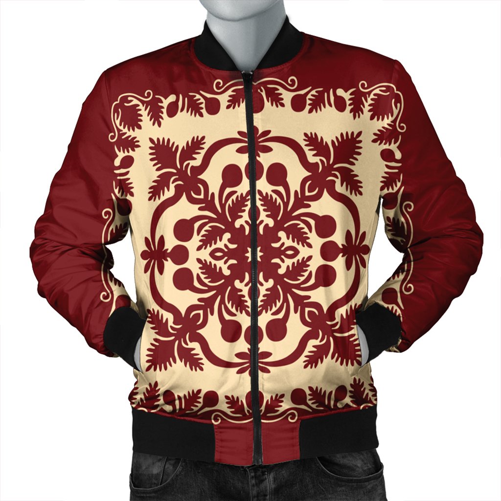 Hawaiian Palm Tree Quilt Vintage Bomber Jacket - AH Black Unisex - Polynesian Pride