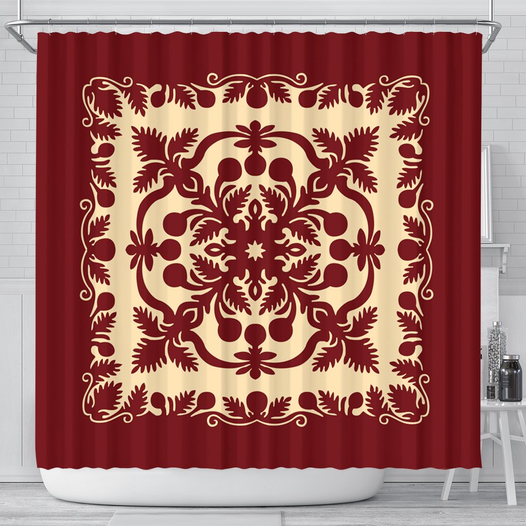 Hawaiian Palm Tree Quilt Vintage Shower Curtain - AH 177 x 172 (cm) Black - Polynesian Pride