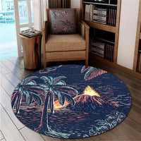 Hawaiian Palm Tree Volcano Night On The Land Round Carpet - AH - Polynesian Pride