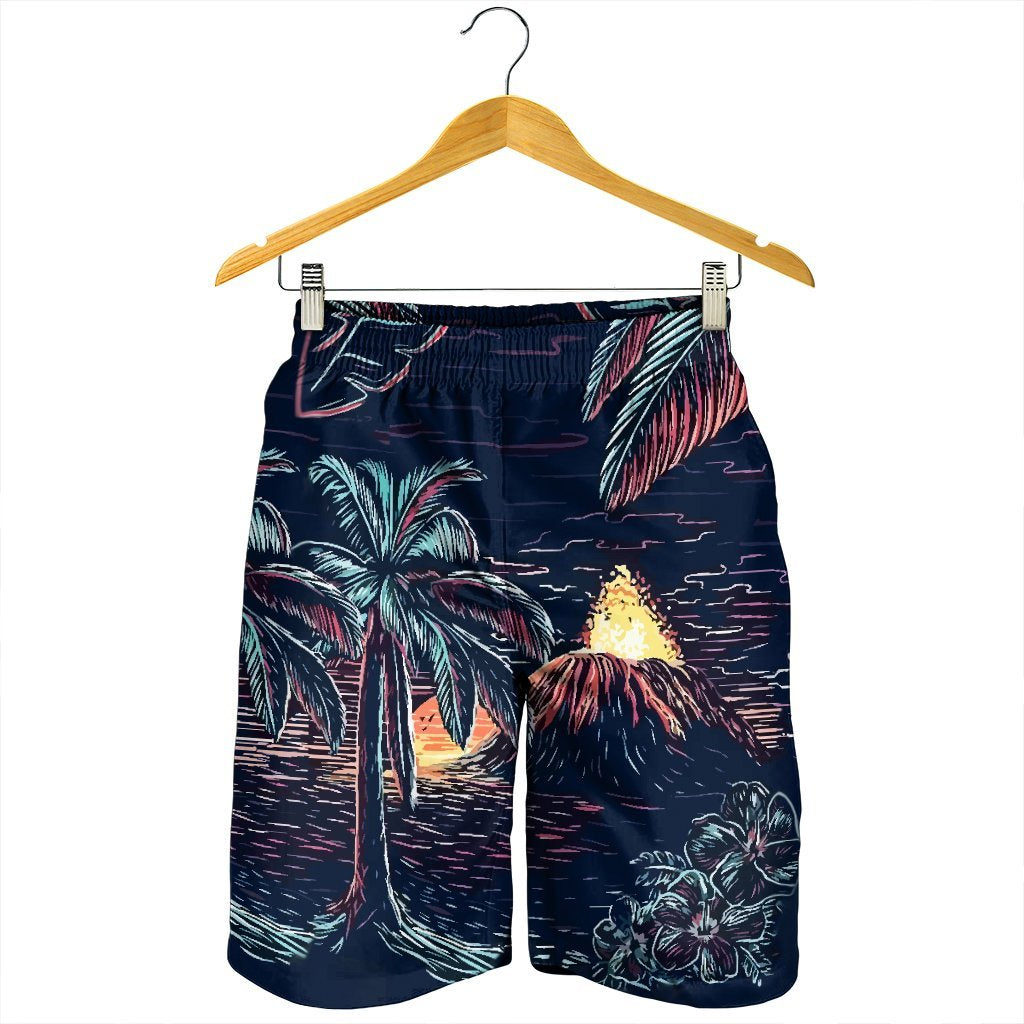 Hawaiian Palm Tree Volcano Night On The Land Men's Shorts - AH - Polynesian Pride