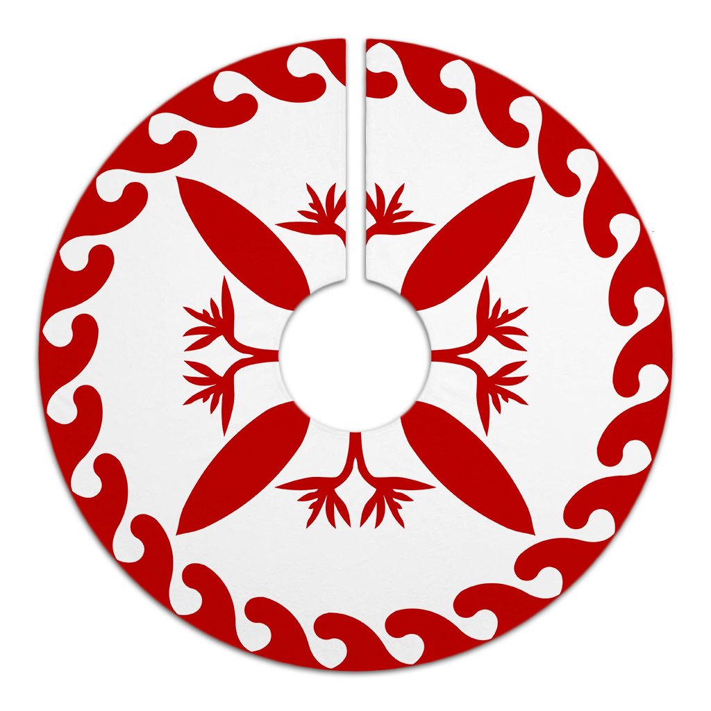 Hawaiian Pattern Strelitzia Flower Polynesian Tree Skirt - Red White - AH - Polynesian Pride