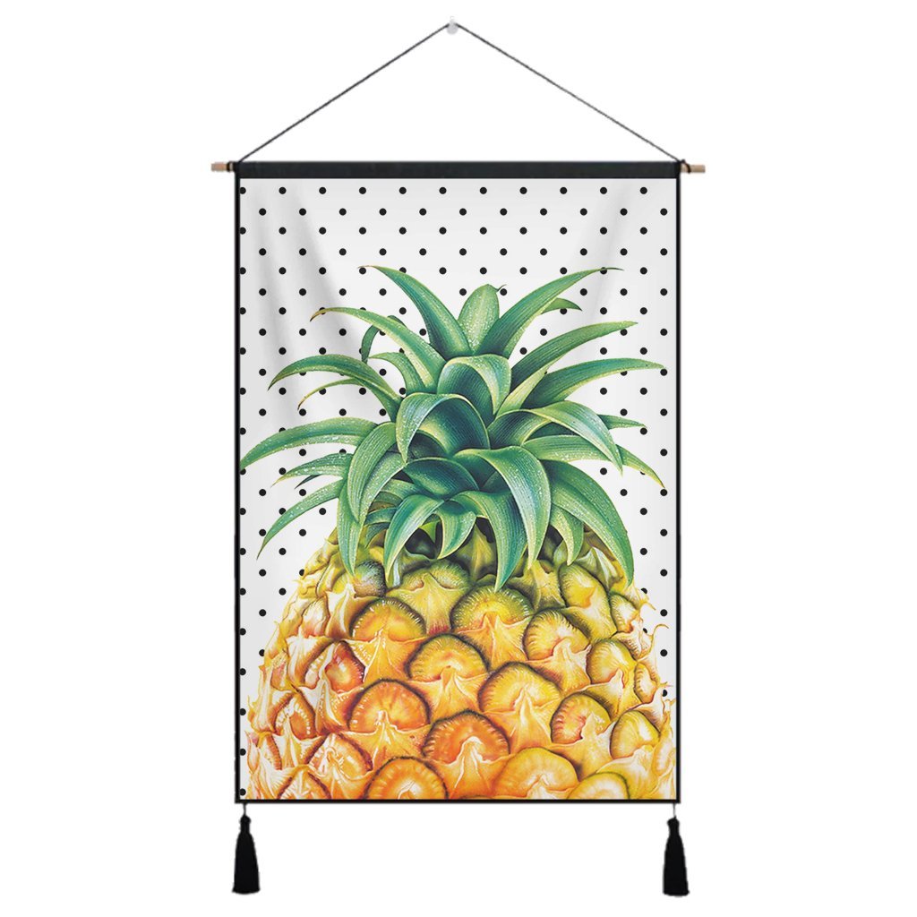 Hawaiian Pineapple Polka Dots Background Polynesian Hanging Poster - AH Hanging Poster Cotton And Linen - Polynesian Pride