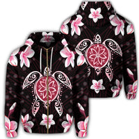 Hawaiian Pinky Turtle Plumeria Zip Hoodie Polyester - Polynesian Pride