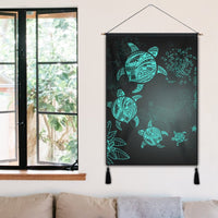 Hawaiian Plumeria Hibiscus Turtle Under Sea Polynesian Hanging Poster Blue AH - Polynesian Pride