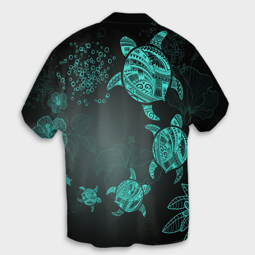 Hawaiian Plumeria Hibiscus Turtle Under Sea Polynesian Hawaiian Shirt Blue AH - Polynesian Pride