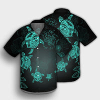 Hawaiian Plumeria Hibiscus Turtle Under Sea Polynesian Hawaiian Shirt Blue AH - Polynesian Pride
