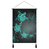 Hawaiian Plumeria Hibiscus Turtle Under Sea Polynesian Hanging Poster Blue AH Hanging Poster Cotton And Linen - Polynesian Pride