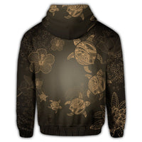 Hawaiian Plumeria Hibiscus Turtle Under Sea Polynesian Zip Hoodie Gold - Polynesian Pride