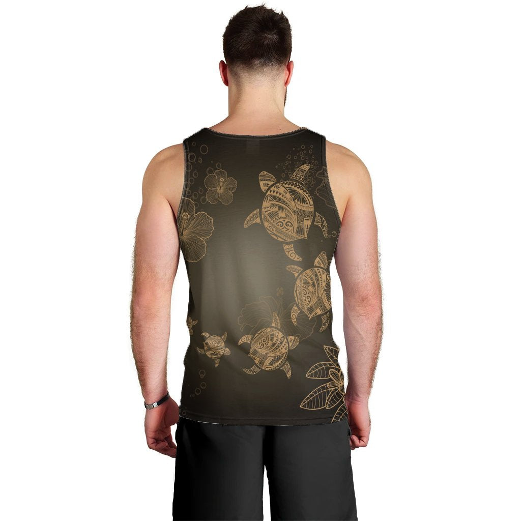Hawaiian Plumeria Hibiscus Turtle Under Sea Polynesian Tank Top Gold AH - Polynesian Pride